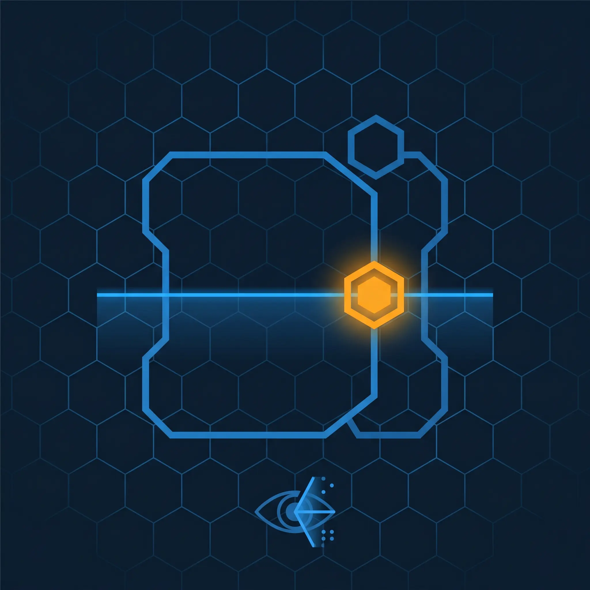 Geometric image frame with a blue scan line and orange detection node at scan intersection