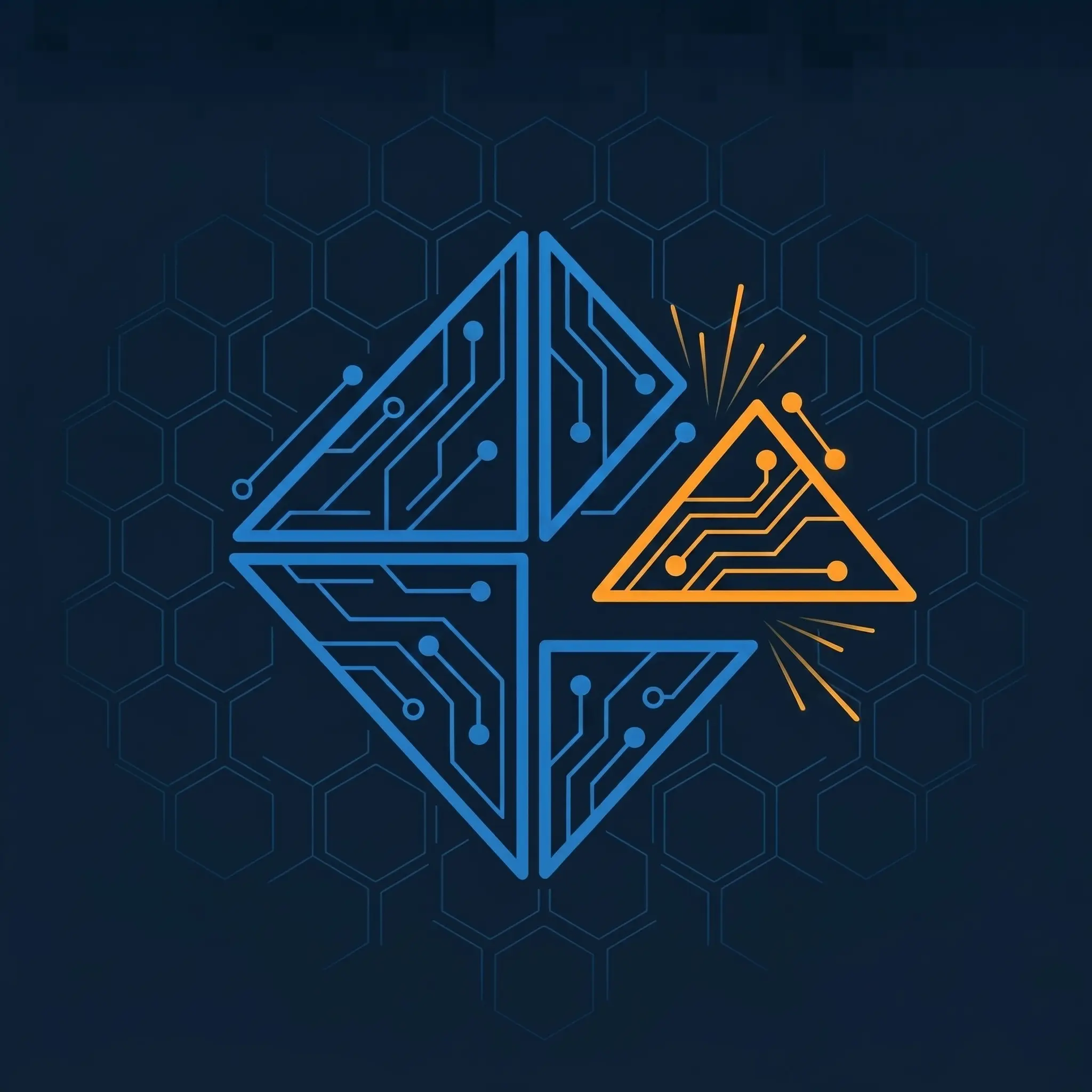 Geometric diamond assembled from triangle pieces in blue with orange piece snapping into place