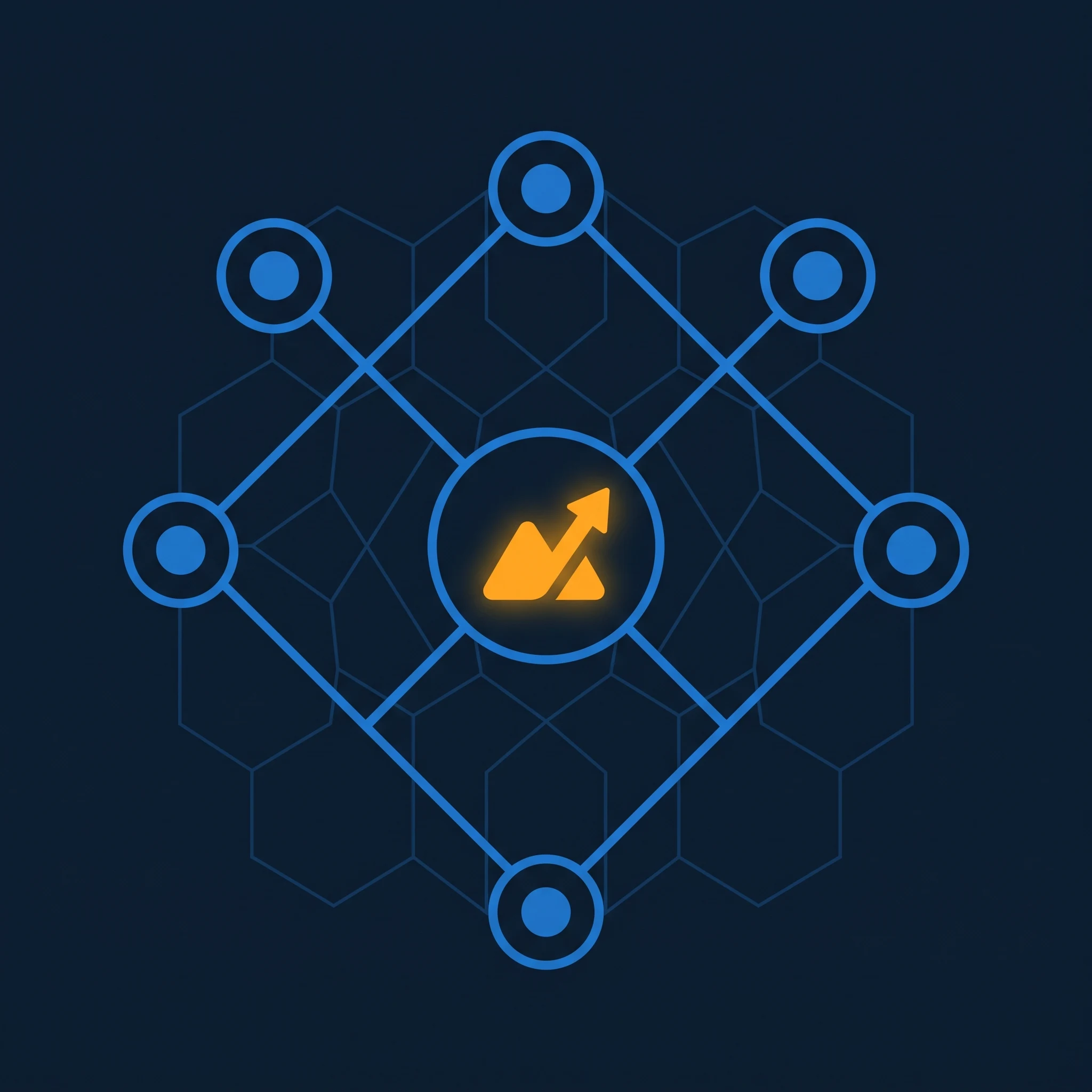 Four circle icons in diamond formation connected by blue lines to orange scheduling node