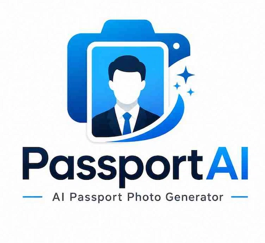 Passport Photo Online tool shown on a phone with a passport photo