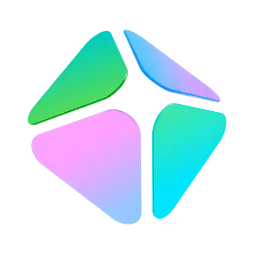 HeyGen AI logo with four colorful gradient shapes in green, blue, pink and turquoise.