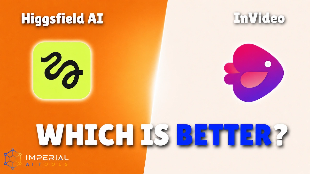 Higgsfield AI vs InVideo AI comparison thumbnail showing both tool logos with the text “Which is Better?”