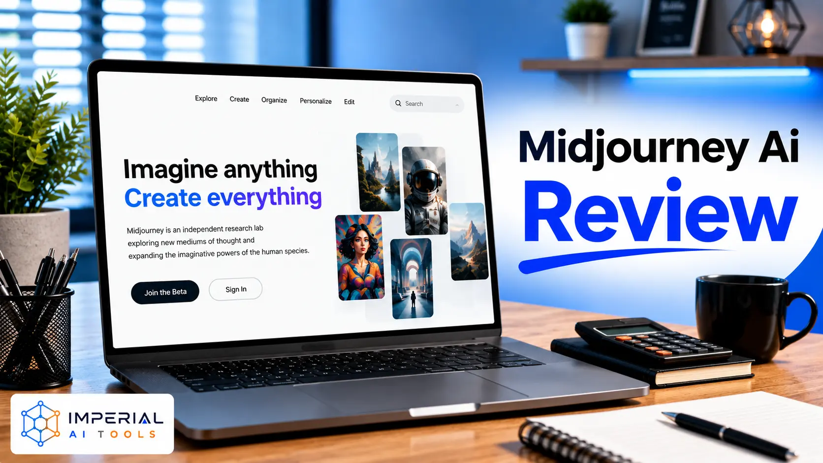 Midjourney AI interface shown on a laptop with Midjourney AI text