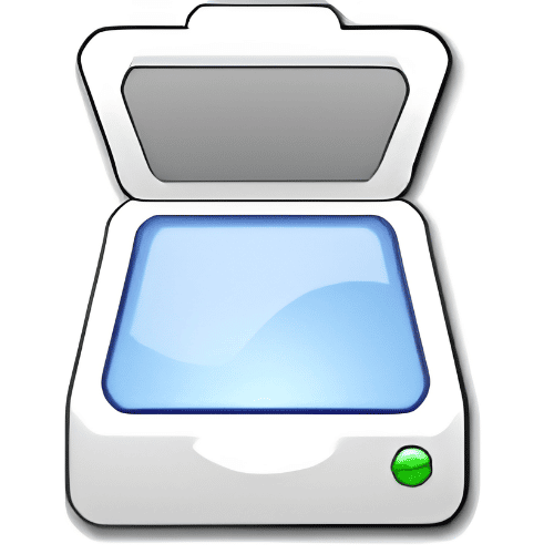 NAPS2 logo of a simple flatbed scanner icon with a green power button