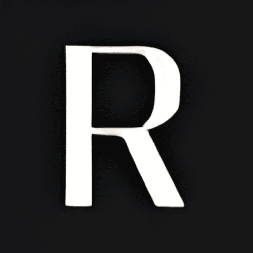 Rho Rho logo, white "R" icon on black background