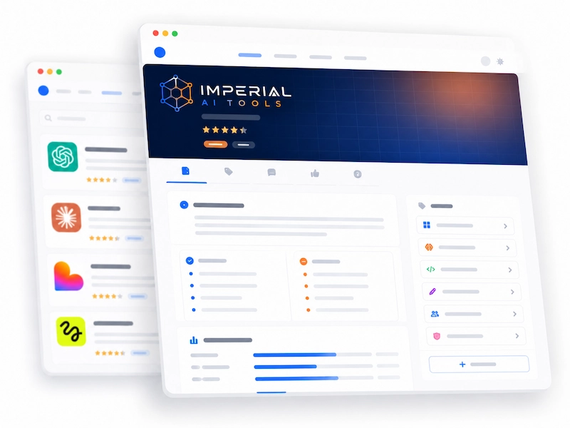 Modern AI tools discovery dashboard interface showing a SaaS-style comparison platform with tool listings, ratings, categories, and analytics UI elements.