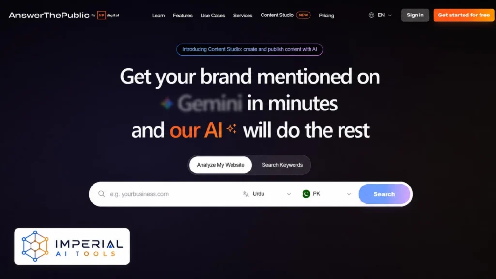 AnswerThePublic AI keyword research platform for discovering search queries and improving brand visibility in AI results.