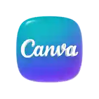 Canva app logo with white Canva lettering on a turquoise, blue and purple gradient square.