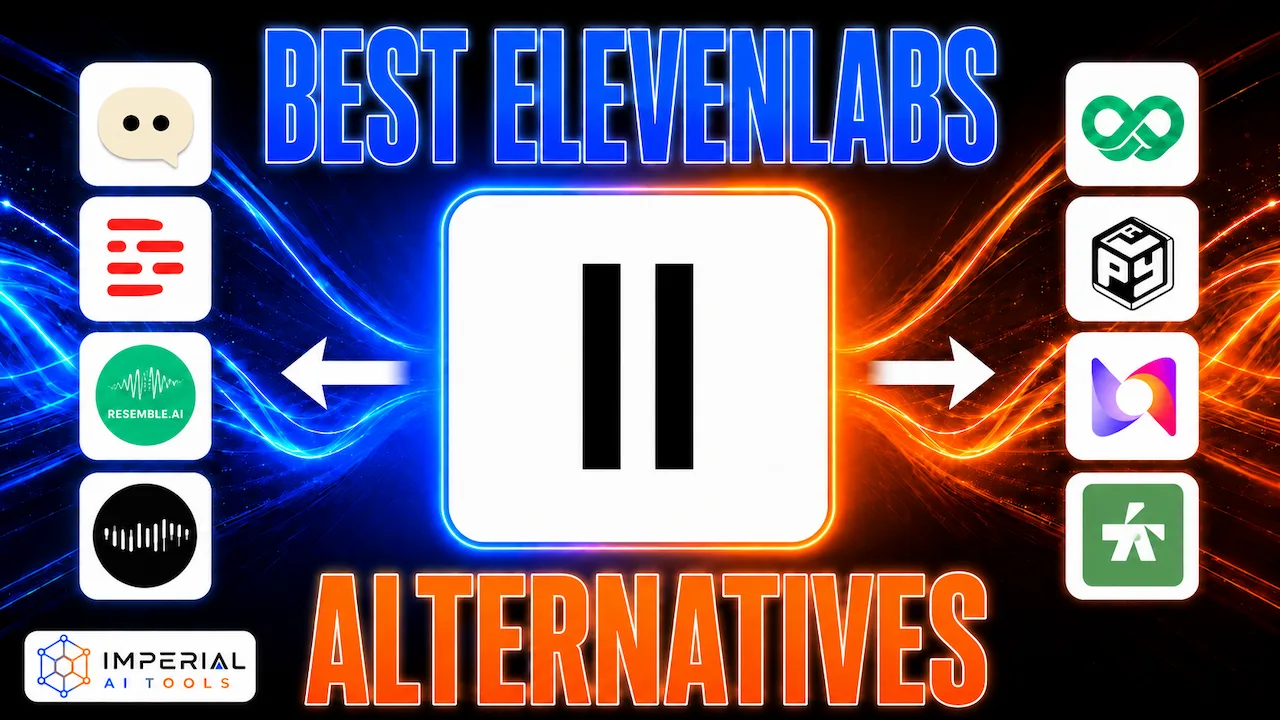 Best ElevenLabs alternatives featuring leading AI voice generator and text-to-speech tool logos around the ElevenLabs logo.