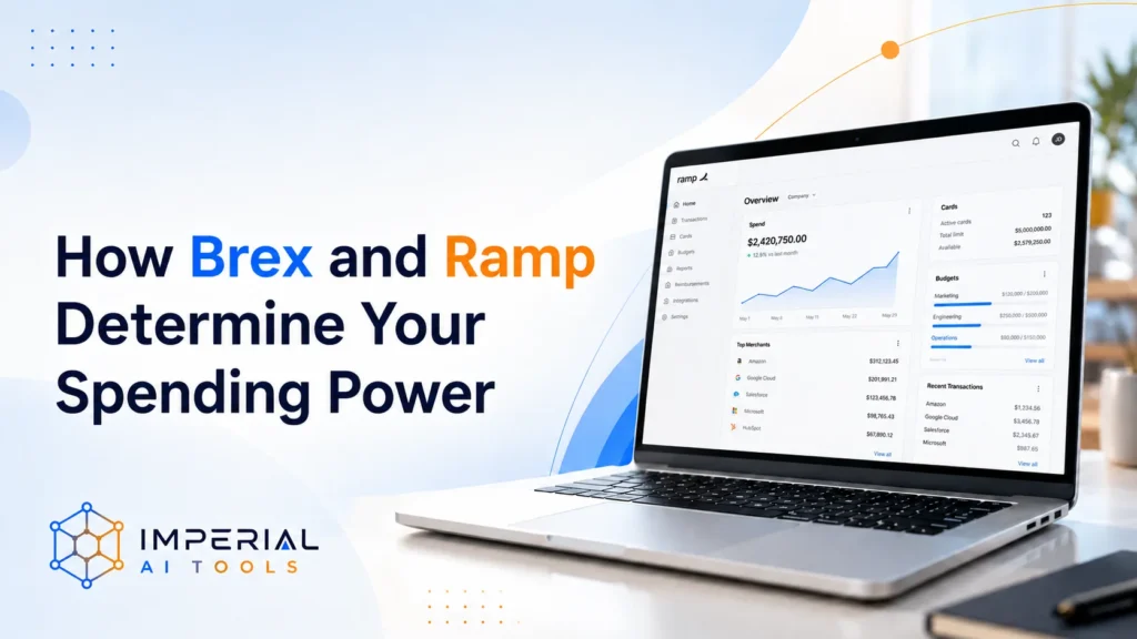 How Brex and Ramp determine business spending power, with a laptop displaying the Ramp financial dashboard.