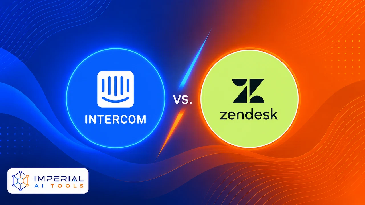 Intercom vs Zendesk comparison graphic featuring both customer support platform logos.