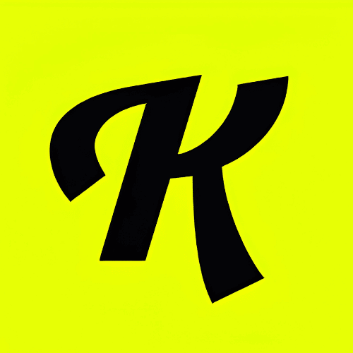 kittl Black bold letter K logo icon on a bright yellow background, representing the Kittl brand