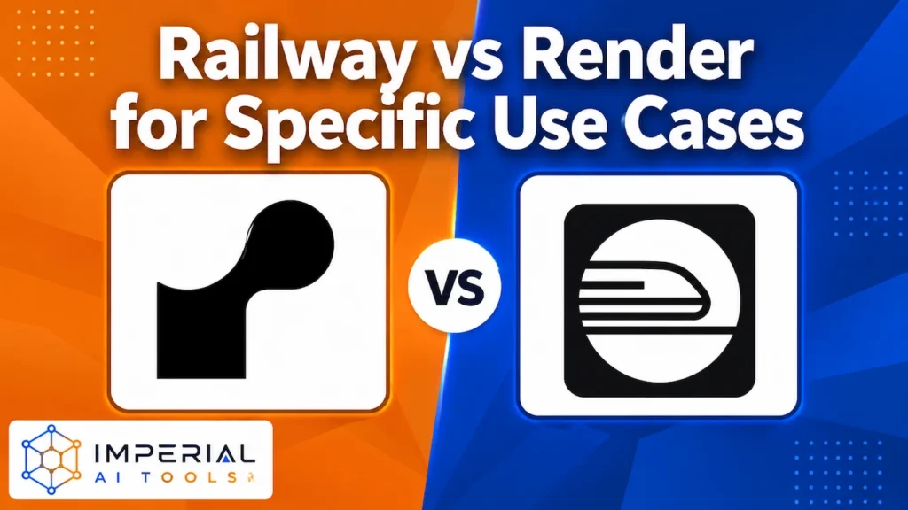 Railway vs Render comparison graphic for specific cloud hosting use cases featuring both platform logos.