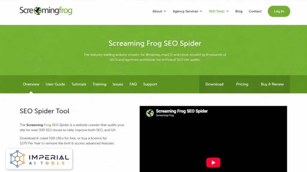 Screaming Frog SEO Spider website crawler for technical SEO audits and identifying website optimisation issues.