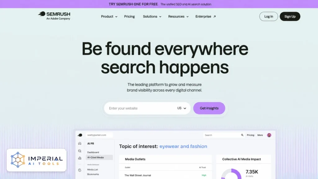 Semrush SEO and AI visibility platform for measuring brand performance across search and digital marketing channels.