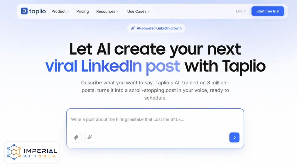 Taplio AI LinkedIn content creation platform homepage with post generator