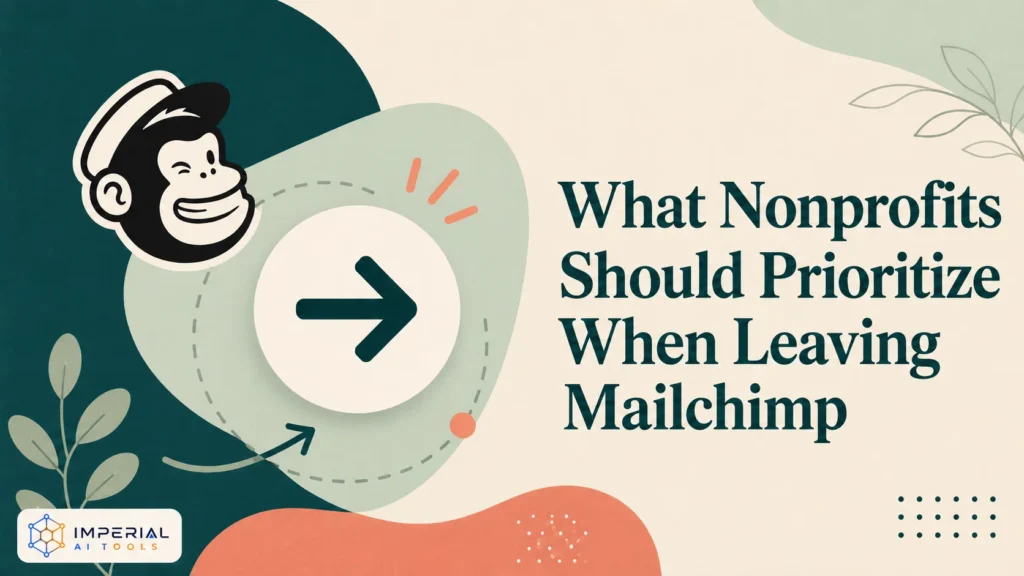What nonprofits should prioritize when leaving Mailchimp, with a migration arrow and Imperial AI Tools logo.