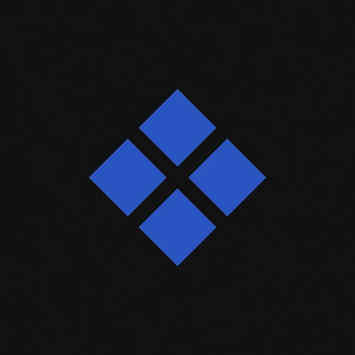 Kuberns logo with four blue diamond shapes on a black background