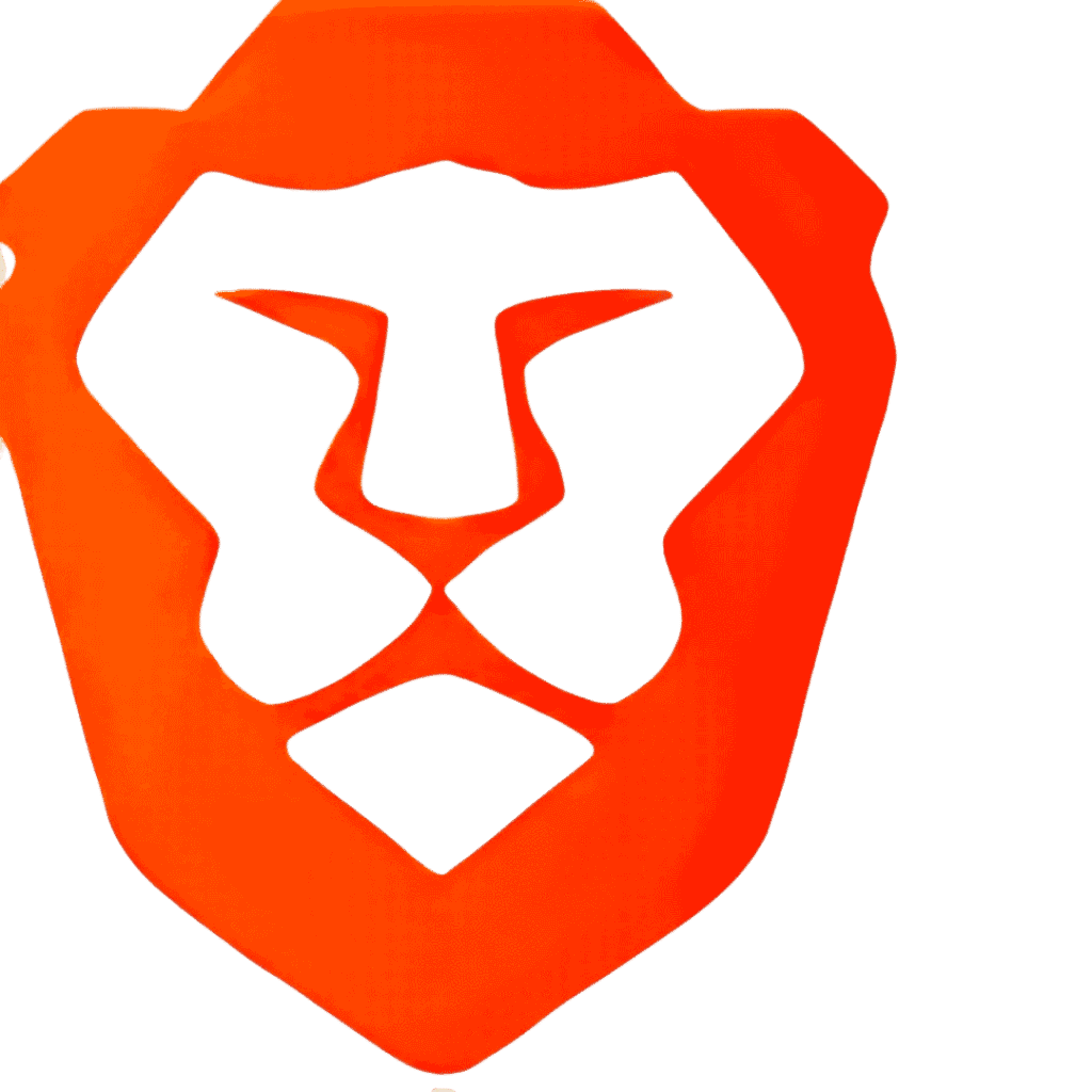 Brave browser logo, orange lion-face icon on white background