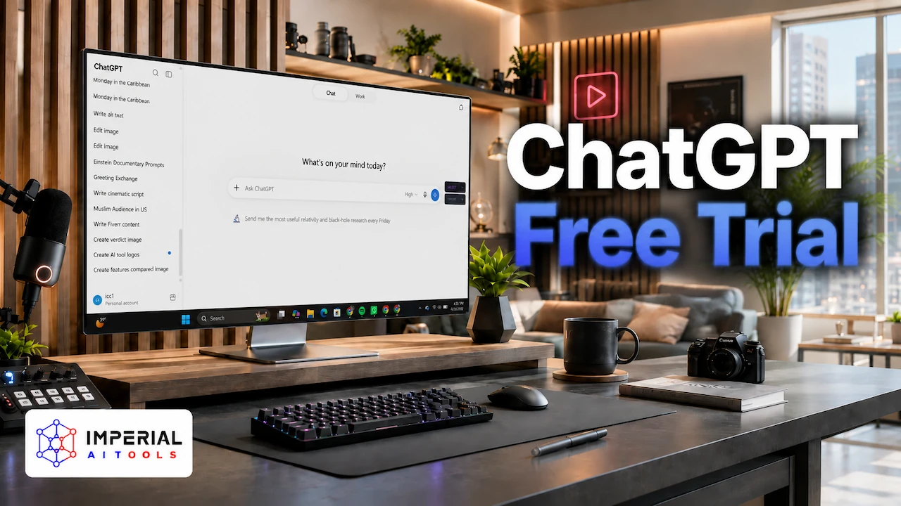 ChatGPT Free Trial 2026 guide showing ChatGPT interface and legitimate free access methods