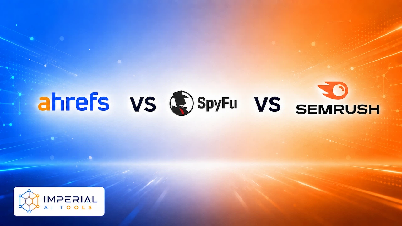 Alt Text: Ahrefs vs SpyFu vs Semrush SEO tools comparison graphic