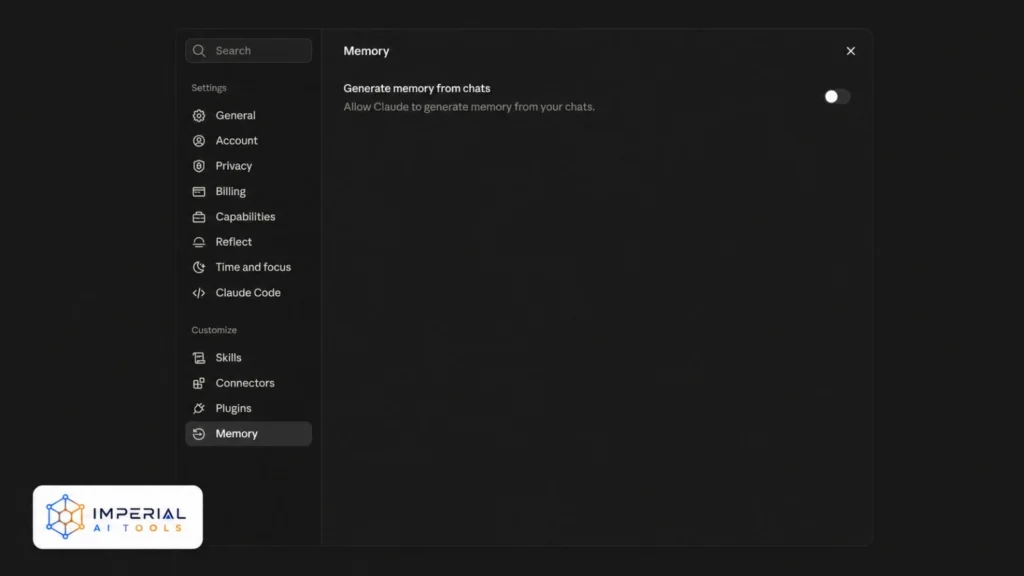 Claude Memory settings showing the option to generate memory from previous chats