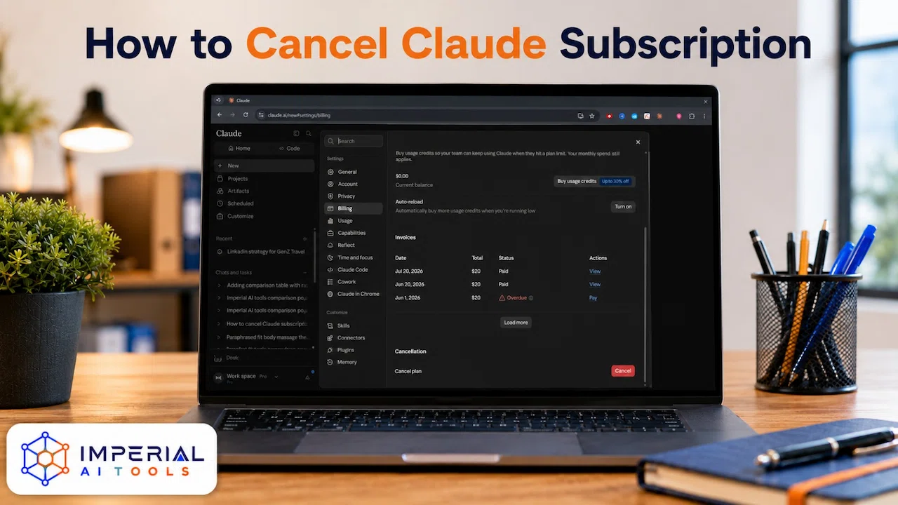 How to cancel Claude subscription process showing billing settings and cancel plan option