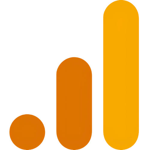 Google Analytics icon, orange gradient bar chart symbol, website traffic and analytics tracking tool