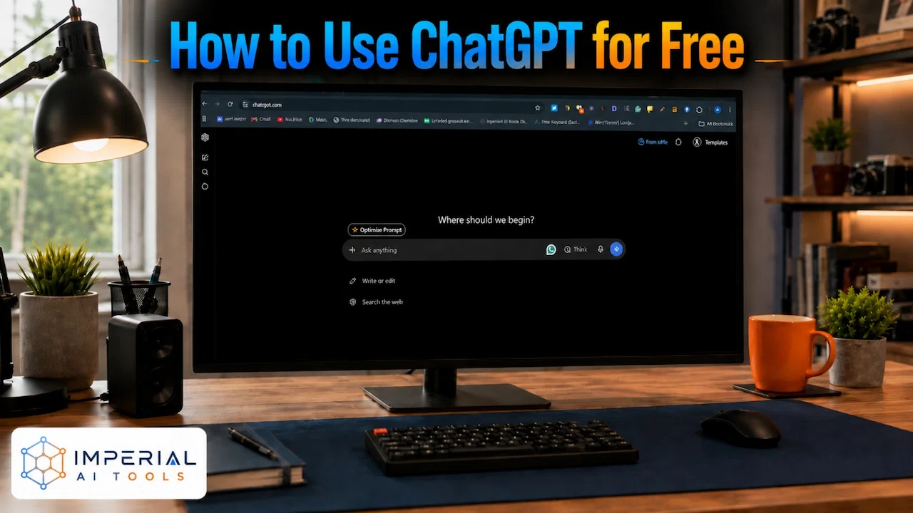 How to use ChatGPT for free desktop screen showing the ChatGPT homepage and prompt bar