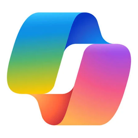 Official Microsoft Copilot logo featuring a multicoloured ribbon design on a white background.
