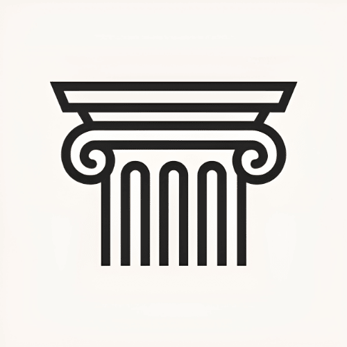 Minimalist black-and-white logo of an Ionic column capital on a cream background, representing LMArena