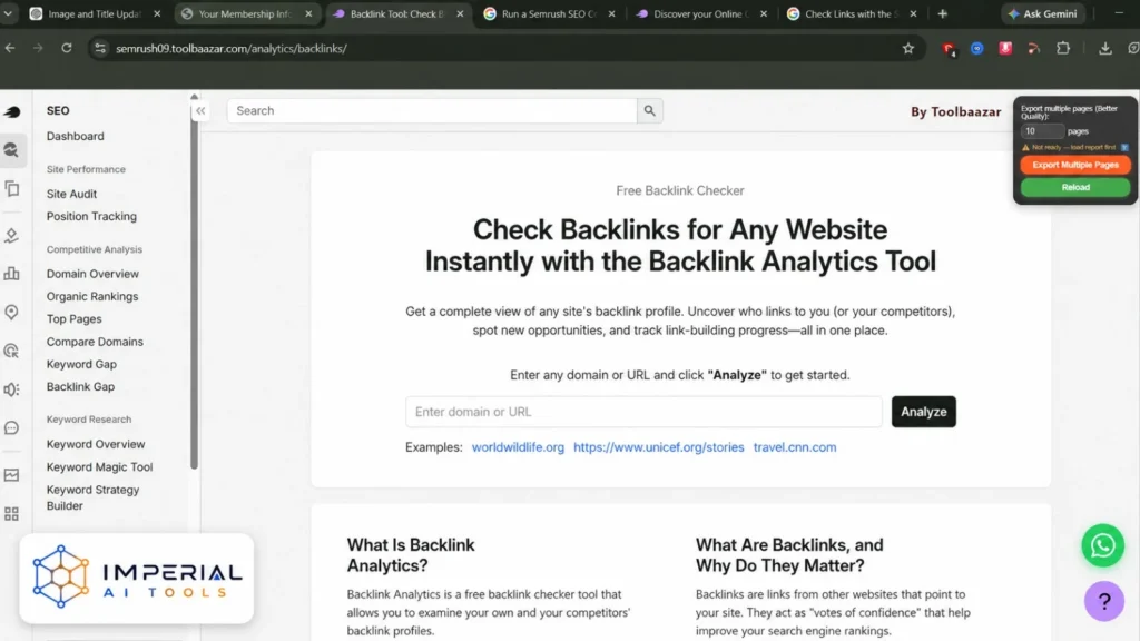 Semrush Backlink Analytics tool for checking website backlinks and analysing competitor backlink profiles