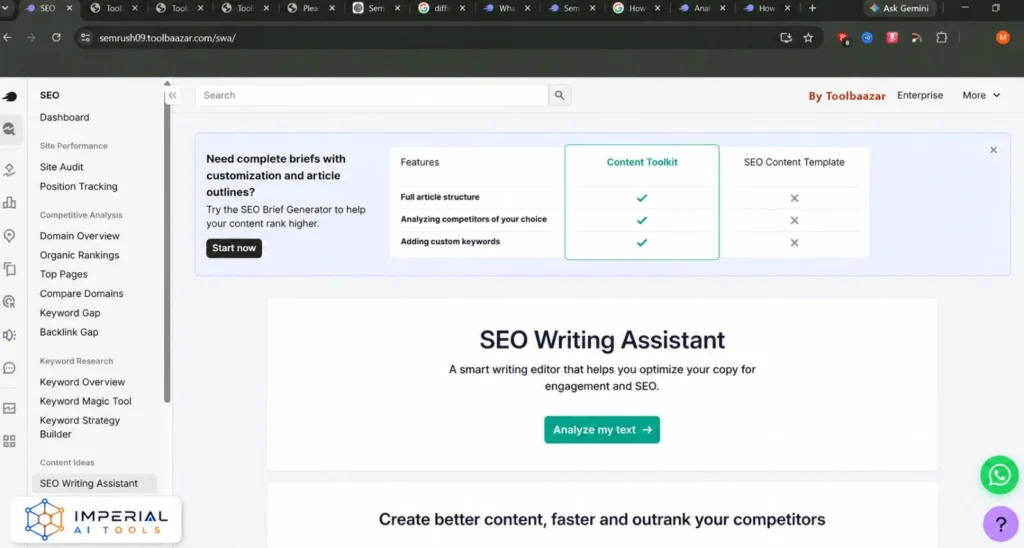 Semrush SEO Writing Assistant interface for optimizing content for SEO and engagement