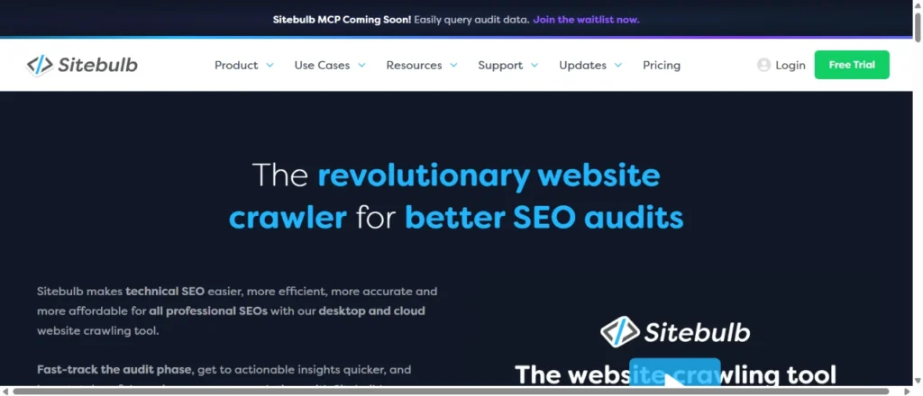 Sitebulb website crawler homepage promoting faster and more accurate technical SEO audits