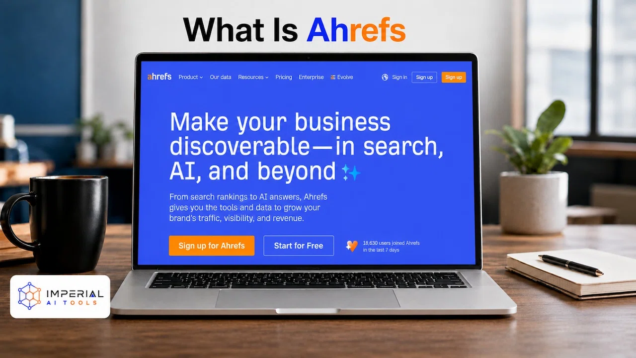 What Is Ahrefs SEO tool shown on a laptop for search and competitor analysis.