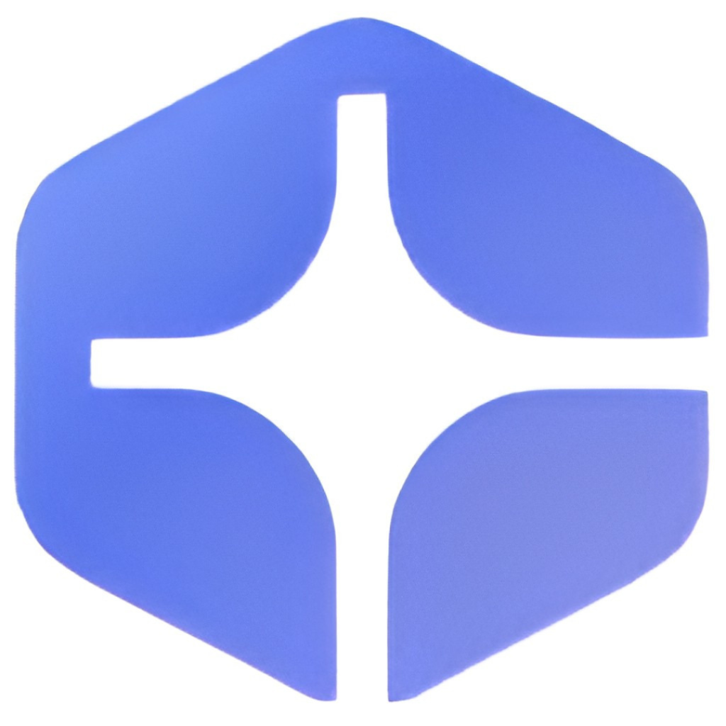 Purple-blue gradient logo icon with a four-pointed star/sparkle shape