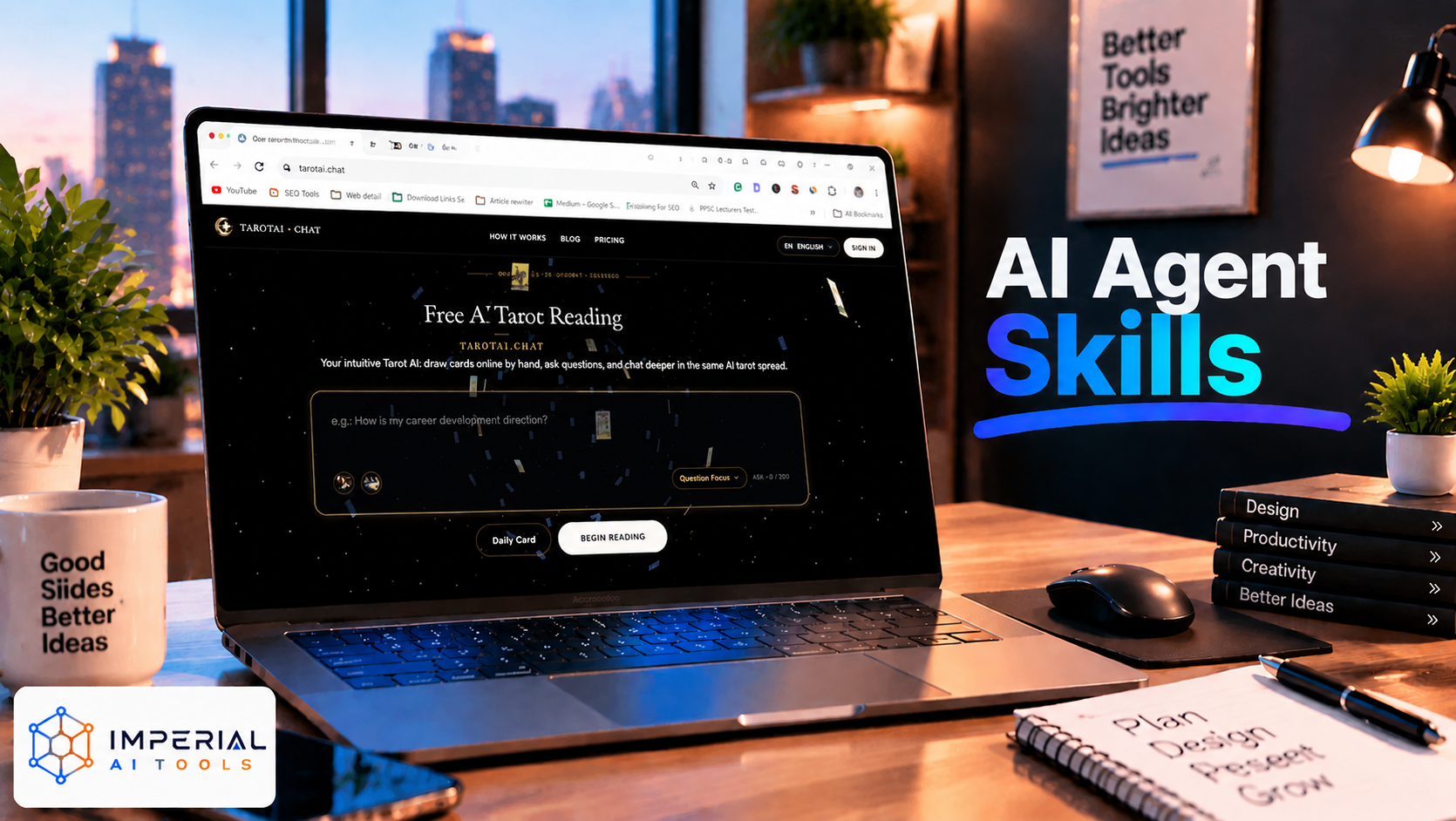 AI Agent Skills review feature image showing an AI skills platform displayed on a laptop with a modern workspace background