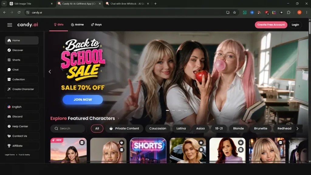 Candy AI AI girlfriend platform homepage displayed on a laptop for safety and privacy review article