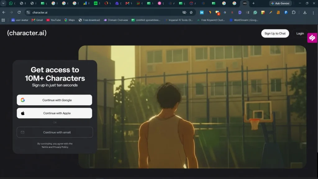 Character AI virtual character platform showing AI chatbot conversations
