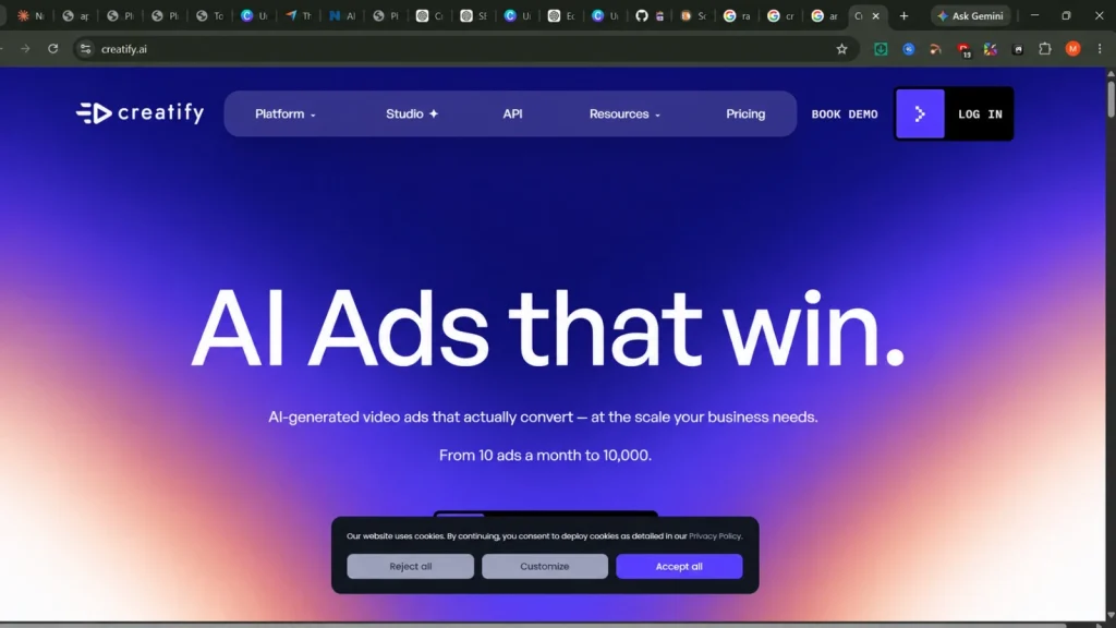 Creatify AI video ad generator platform for creating AI powered marketing advertisements
