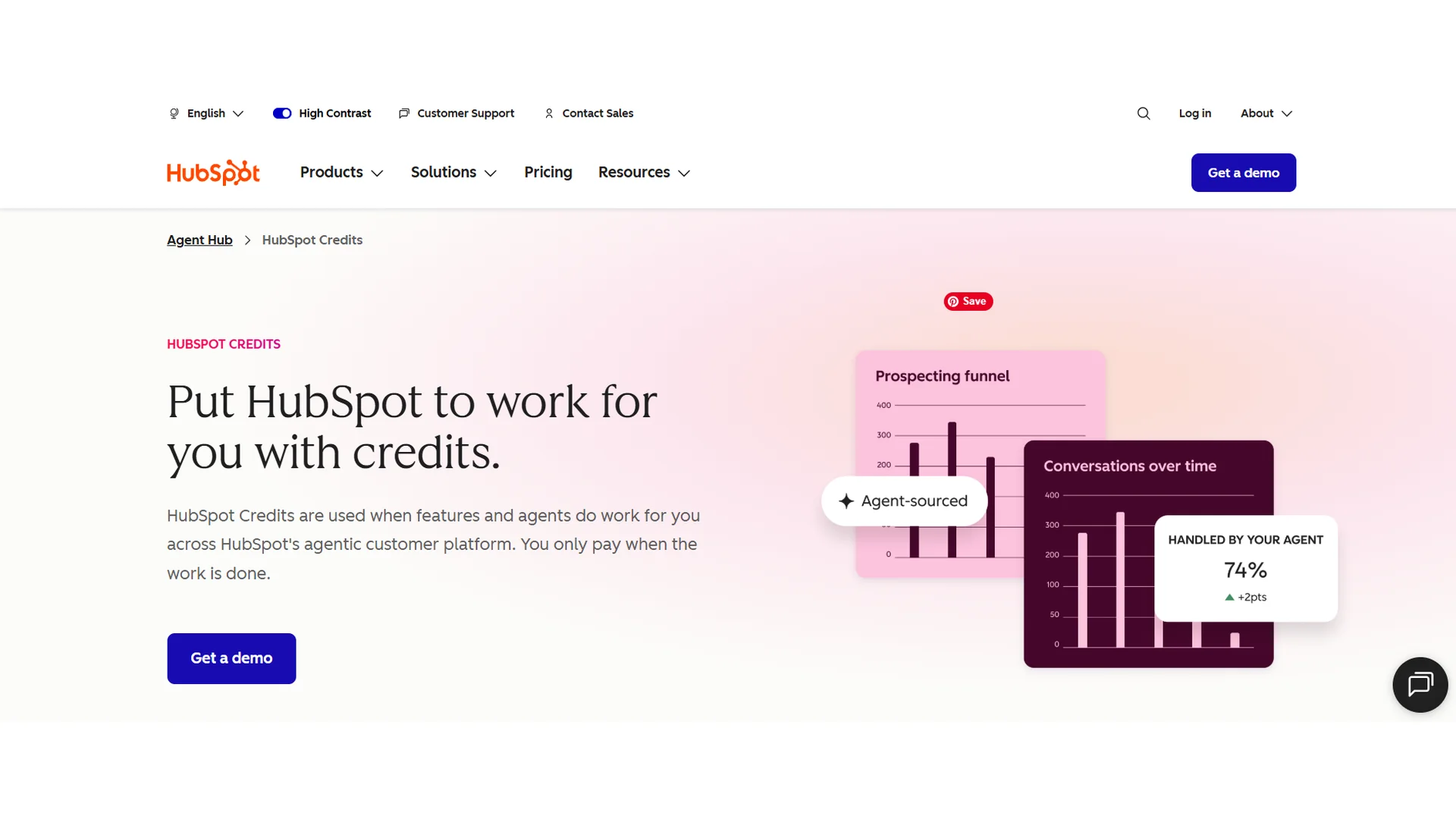 HubSpot Credits page explaining usage-based credits for AI agents and automated customer platform features.
