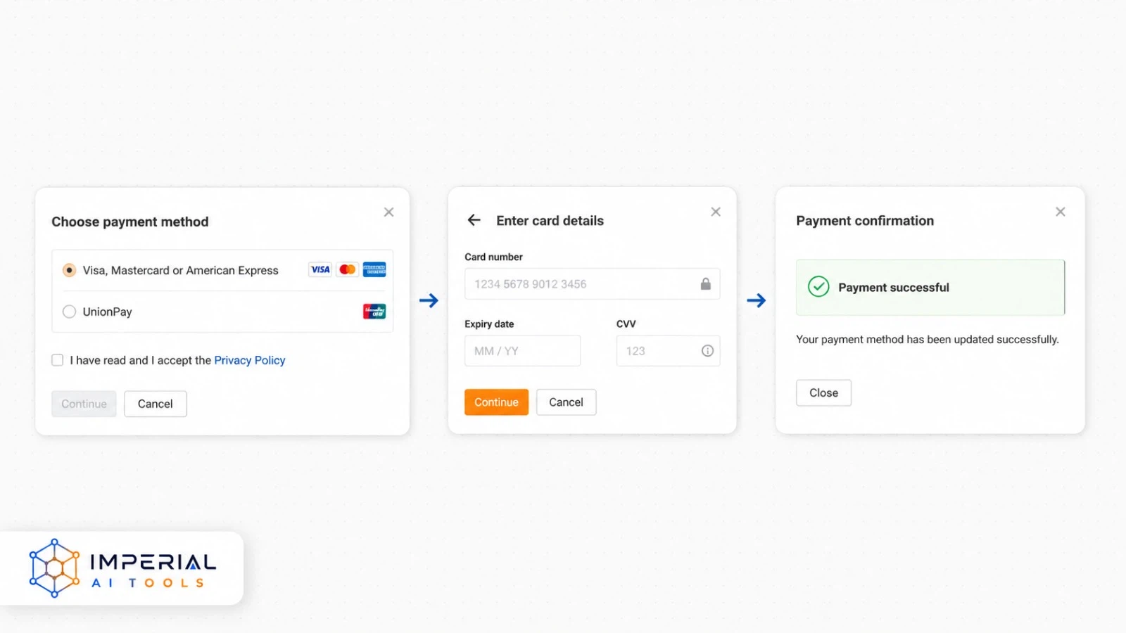 Ahrefs payment method update process showing card details and successful payment confirmation