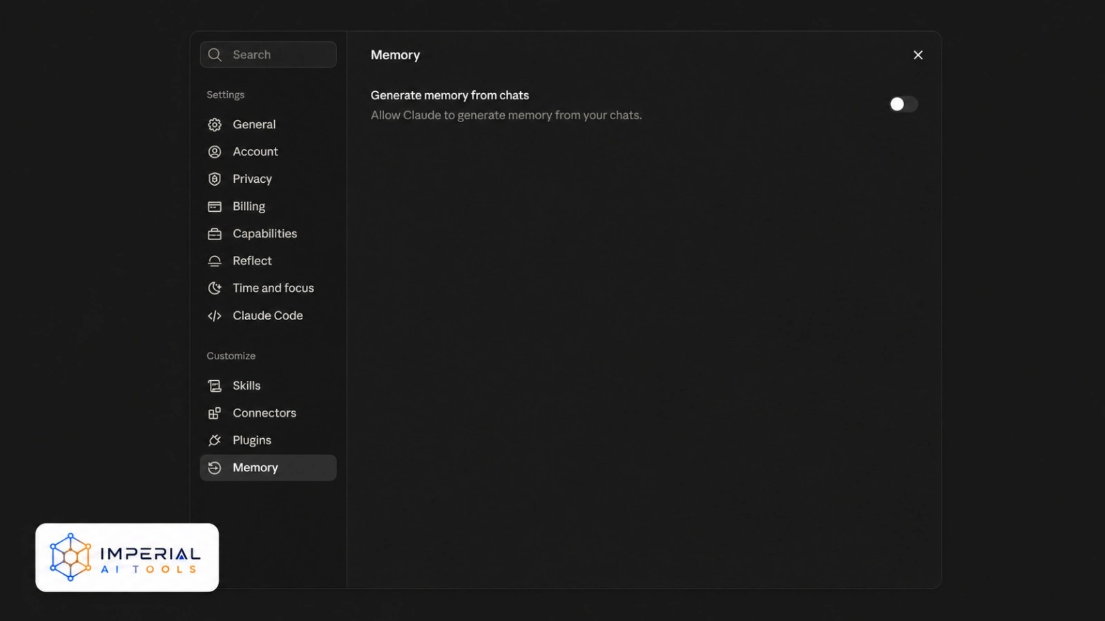 Claude Memory settings showing the option to generate memory from previous chats