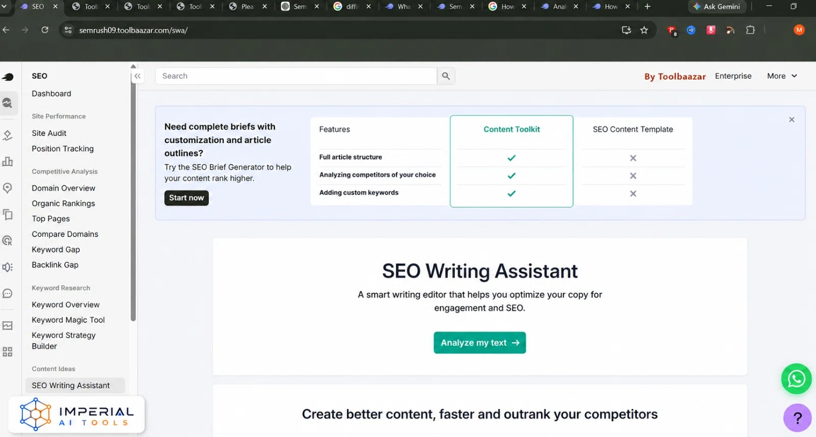 Semrush SEO Writing Assistant interface for optimizing content for SEO and engagement
