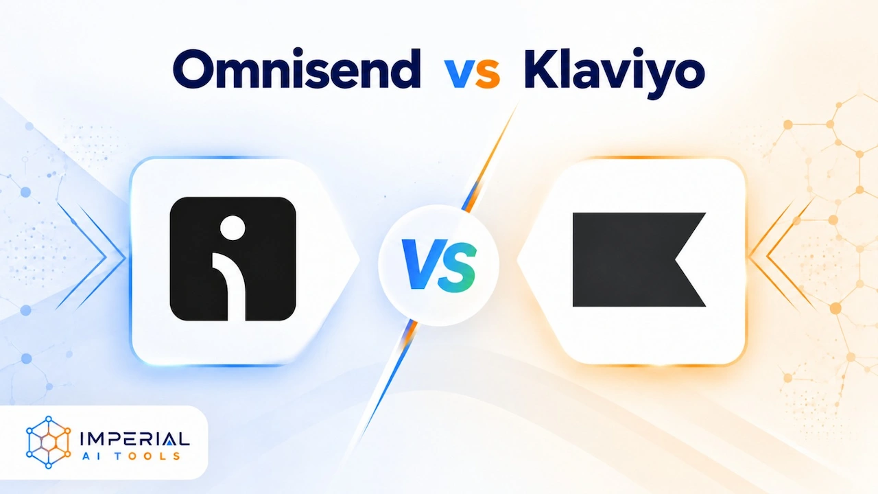 Omnisend vs Klaviyo comparison graphic for email marketing and ecommerce automation platforms.